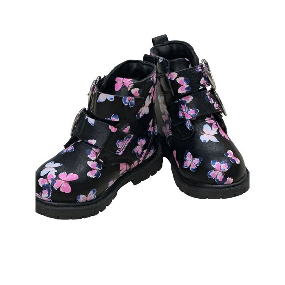 Girls Carters Toddler Ankle Butterfly Buckle Boots. Size 5. Pink and Blac - Picture 1 of 4